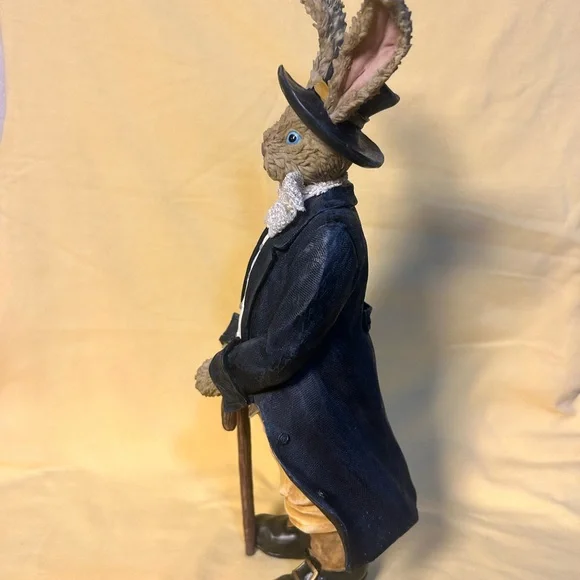 Vintage Gentleman Rabbit Figurine 12” Tall Victorian Style Cane Hat - Picture 4 of 13